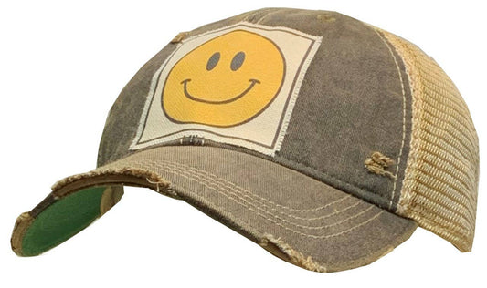 Happy Face Distressed Women's Trucker Hat Baseball Cap
