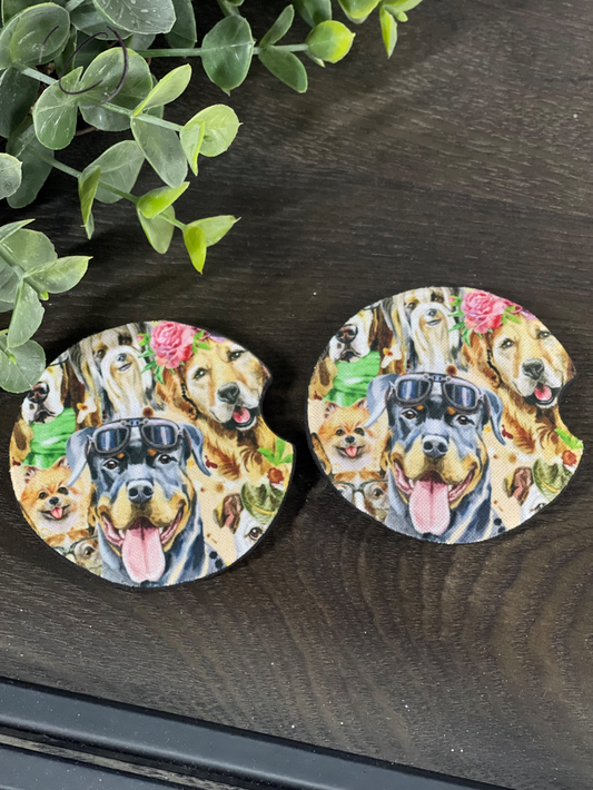 Watercolor Dogs Car Coaster Set